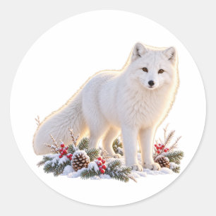 Weihnachten Polarfuchs Winterwunderland Schnee  Runder Aufkleber
