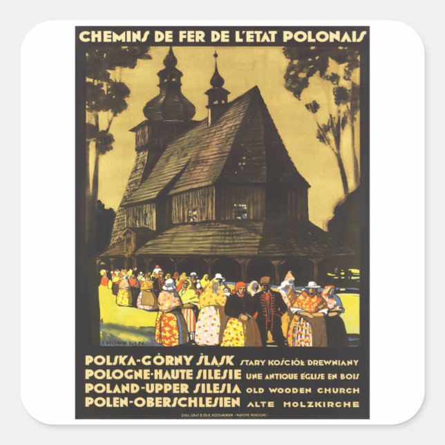 Weihnachten - Polen - Jahrgangsreise Quadratischer Aufkleber (Vorderseite)