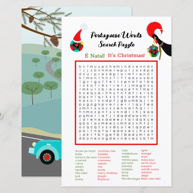 Weihnachten Portugiesische Word Suche Puzzle für K (Vorne/Hinten)