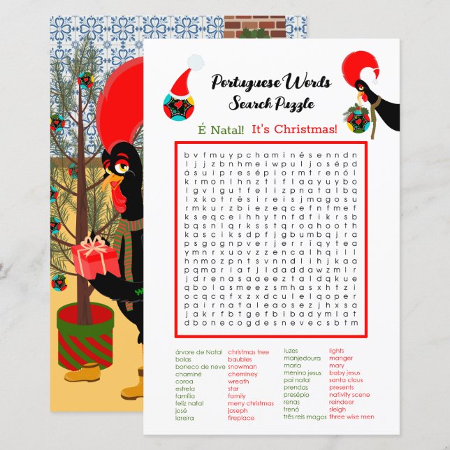 Weihnachten Portugiesische Word Suche Puzzle für K (Vorne/Hinten)