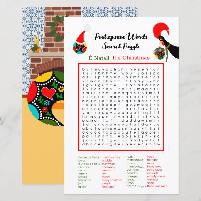 Weihnachten Portugiesische Word Suche Puzzle für K (Vorne/Hinten)