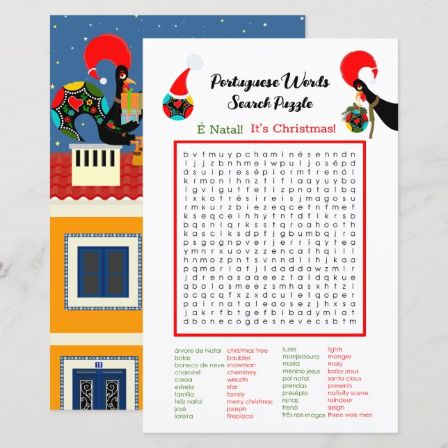 Weihnachten Portugiesische Word Suche Puzzle für K (Vorne/Hinten)