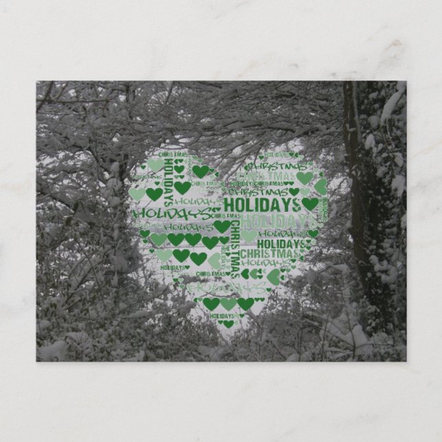Weihnachten Postkarte Grünes Herz Happy Urlaub (Vorderseite)