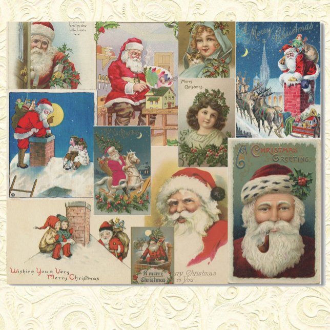 Weihnachten Postkarten Santa Claus Girl Geschenkpapier (Von Creator hochgeladen)