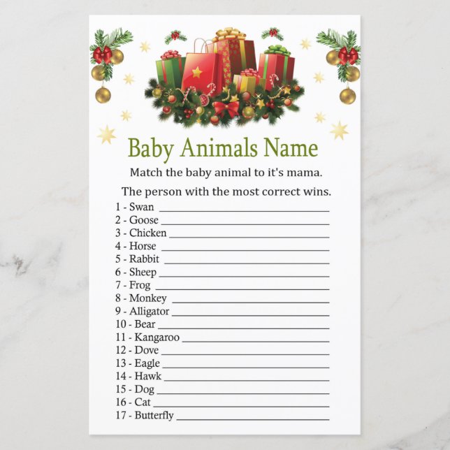 Weihnachten präsentiert Baby Animals Name Game (Vorderseite)