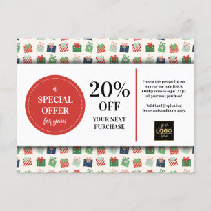Weihnachten präsentiert Custom Coupon Discount Postkarte