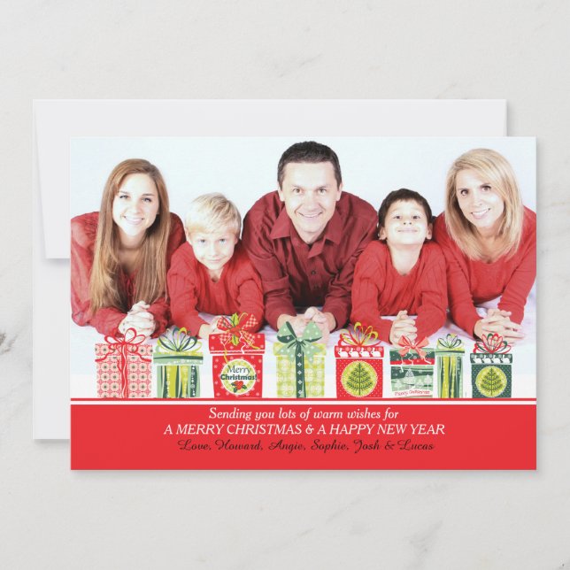 Weihnachten präsentiert Fotokarte (Vorderseite)