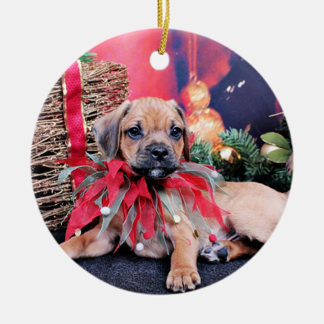 Weihnachten - Puggle - Gus Keramikornament (Vorne)
