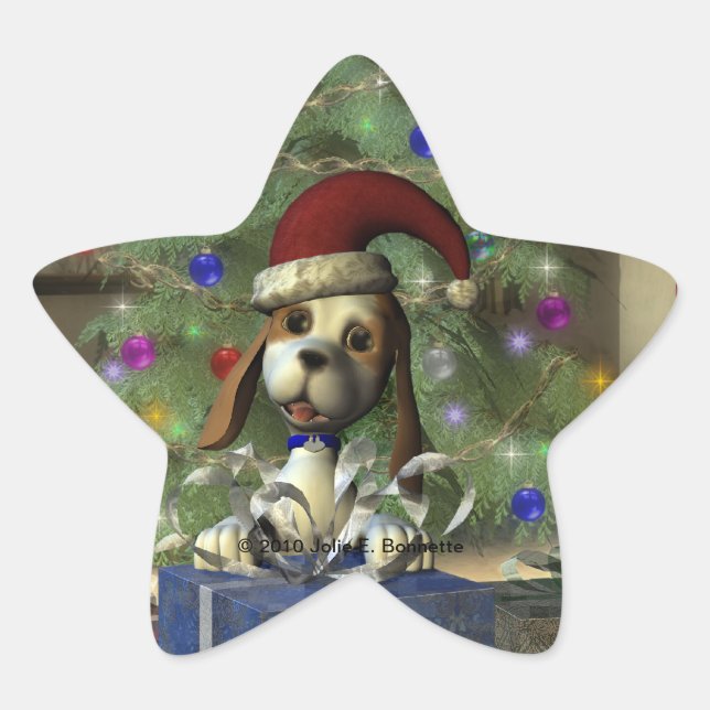 Weihnachten Puppy Star Sticker (Vorderseite)