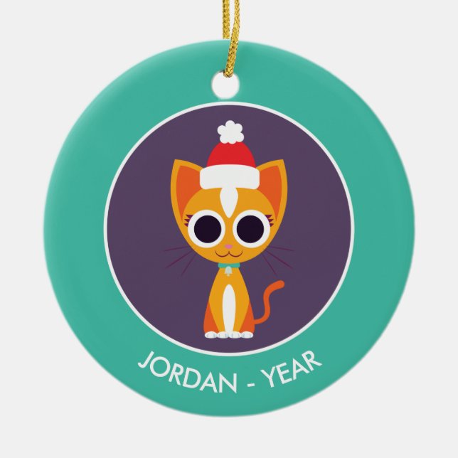 Weihnachten Purrl die Katze Keramikornament (Vorne)