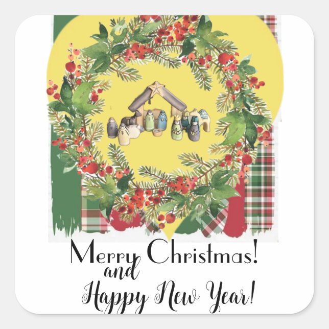 Weihnachten! Quadratischer Aufkleber (Vorderseite)