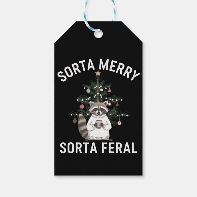 Weihnachten Raccoon Sorta Merry Sorta Feral Xmas Geschenkanhänger (Rückseite)