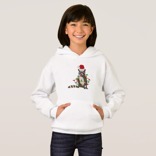 Weihnachten Raccoon Weihnachtsmannmütze Weihnachte Hoodie (Vorne ganz)