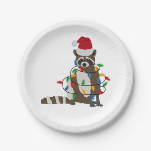 Weihnachten Raccoon Weihnachtsmannmütze Weihnachte Pappteller