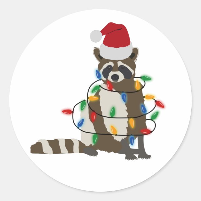 Weihnachten Raccoon Weihnachtsmannmütze Weihnachte Runder Aufkleber (Vorderseite)