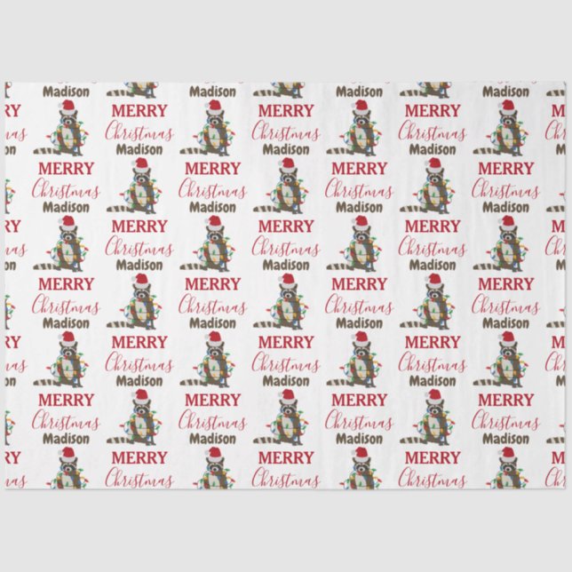 Weihnachten Raccoon Weihnachtsmannmütze Weihnachte Seidenpapier (Vorderseite)