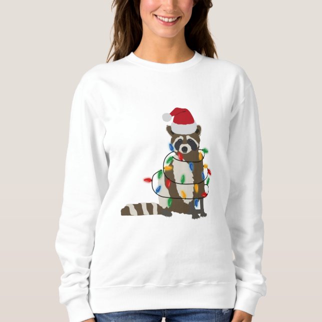 Weihnachten Raccoon Weihnachtsmannmütze Weihnachte Sweatshirt (Vorderseite)