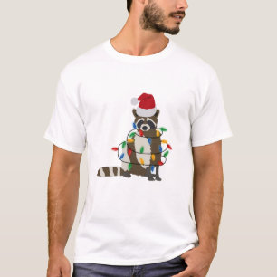 Weihnachten Raccoon Weihnachtsmannmütze Weihnachte T-Shirt