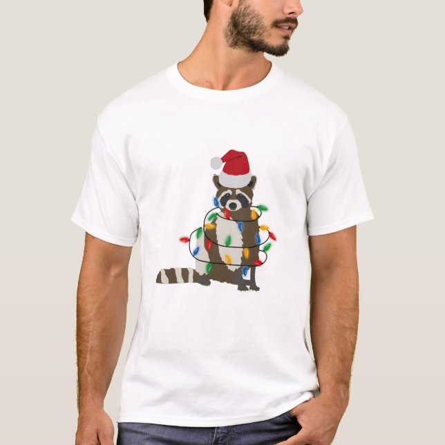 Weihnachten Raccoon Weihnachtsmannmütze Weihnachte T-Shirt (Vorderseite)