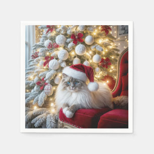 Weihnachten Ragdoll Cat On Red Vintag Chair Serviette