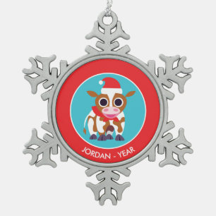 Weihnachten Reba die Kuh Schneeflocken Zinn-Ornament
