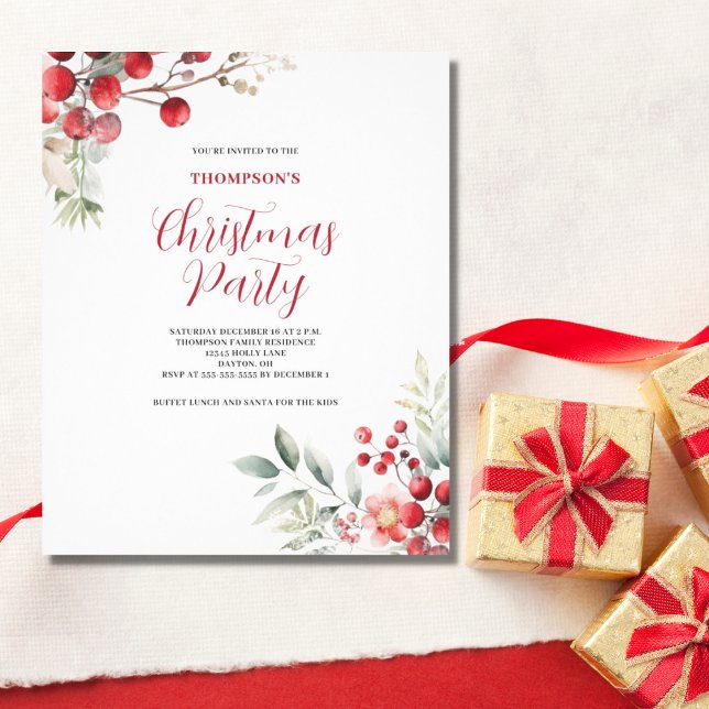 Weihnachten - Red Berry Floral Party Einladung Flyer (Von Creator hochgeladen)
