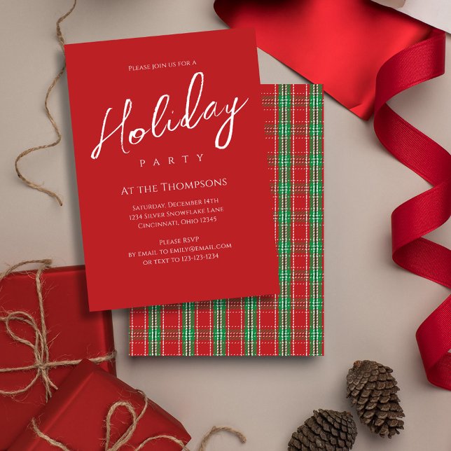Weihnachten Red Green Classic Kariertes Muster Einladung (Holiday party simple red and green plaid pattern party invitation. )