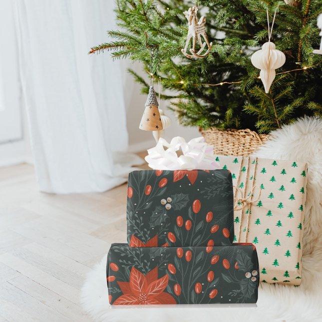 Weihnachten Red Poinsettia Muster Geschenkpapier (Von Creator hochgeladen)