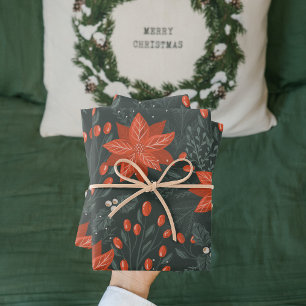 Weihnachten Red Poinsettia Muster Geschenkpapier Set