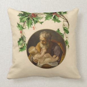 Weihnachten religiös St. Joseph Jesuskind Stechpal Kissen