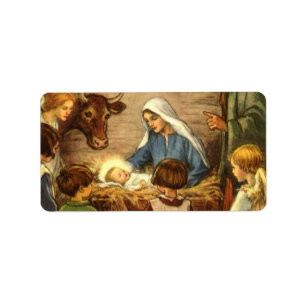 Weihnachten, Religiöse Geburt w Baby Jesus Adressaufkleber
