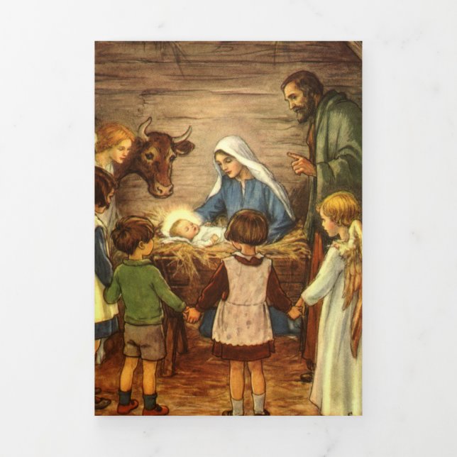 Weihnachten, Religiöse Geburt w Baby Jesus Dreifach Gefaltete Urlaubskarte (Cover)