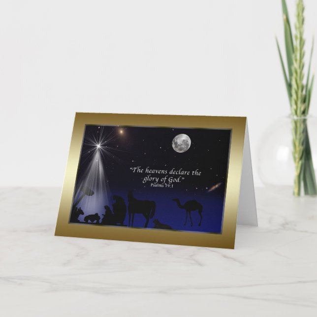 Weihnachten, Religiöse, Krippen, Sterne, Mond Feiertagskarte (Vorderseite)