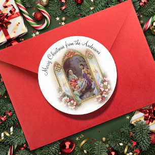 Weihnachten Religiöse Vintage Geburt Runder Aufkleber