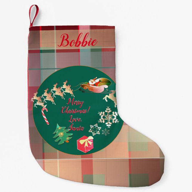 Weihnachten - Rentier Kariert Kleiner Weihnachtsstrumpf (Vorderseite)