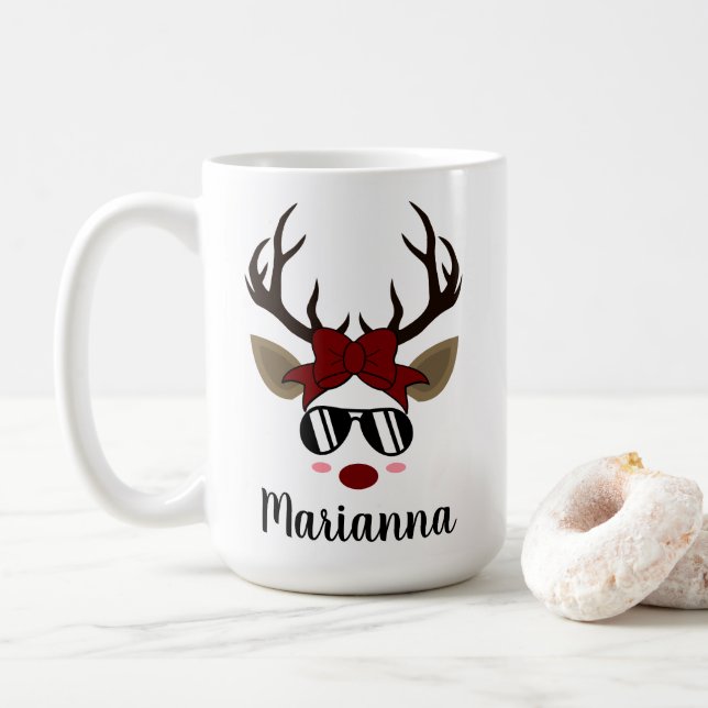Weihnachten Rentier Rote Haare Bogen schwarze Sonn Kaffeetasse (Mit Donut)