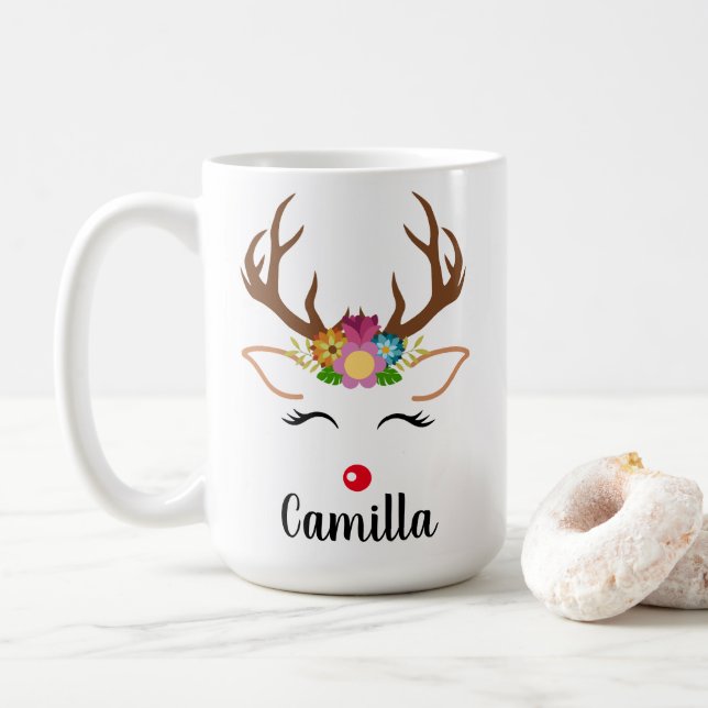 Weihnachten Rentiere Rote Nase Blumengarnelen Kaffeetasse (Mit Donut)