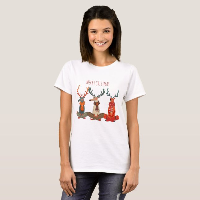 Weihnachten Rentieryoga. Elch T-Shirt (Vorne ganz)