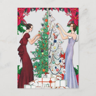 Weihnachten Retro Art Deco Vintage Elegante Damen Postkarte