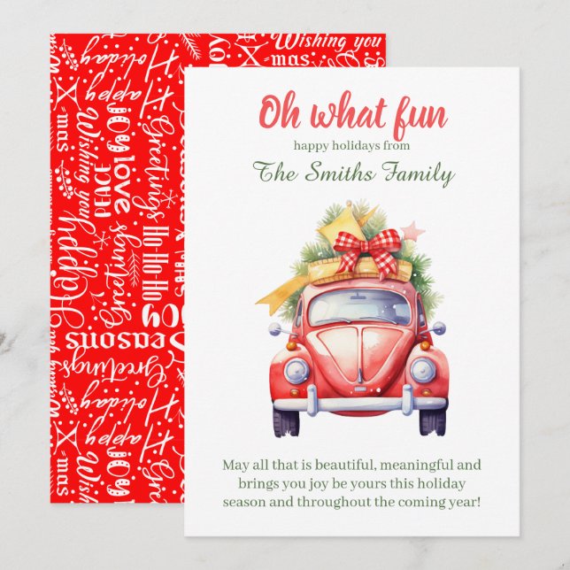 Weihnachten Retro-Auto Postkarte (Vorne/Hinten)
