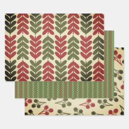 Weihnachten Retro Botanische Muster Geschenkpapier Set