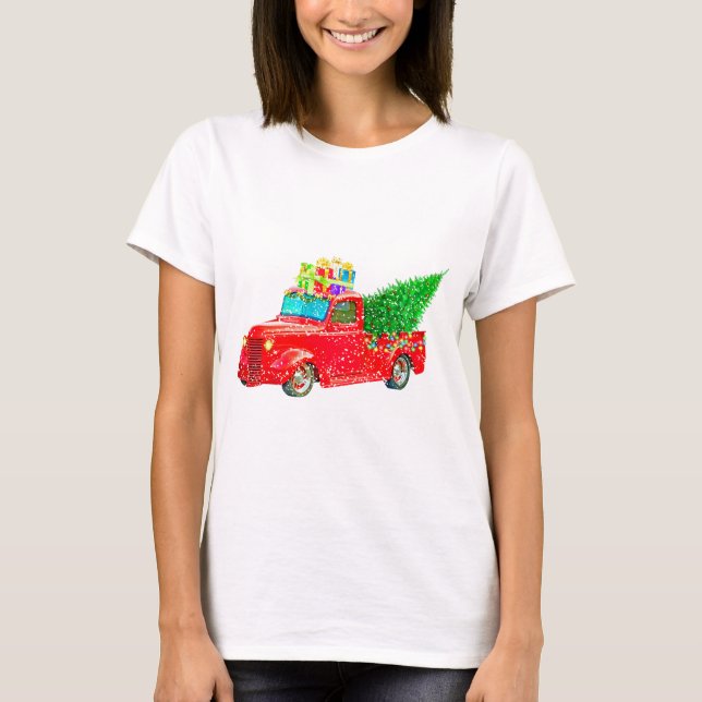 Weihnachten Retro Car Urlaub T-Shirt (Vorderseite)