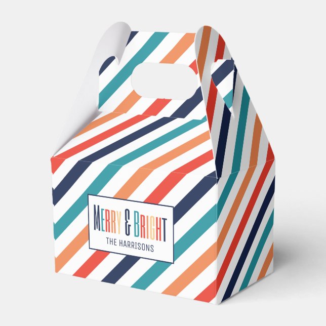 Weihnachten Retro farbenfrohe Streifen Merry & Bri Geschenkschachtel (Vorderseite)