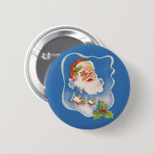 Weihnachten, Retro Jolly Weihnachtsmann Button