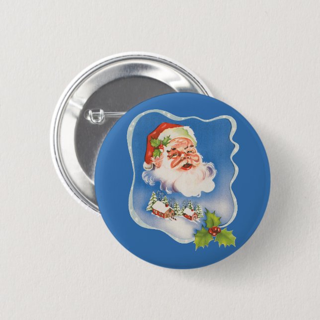 Weihnachten, Retro Jolly Weihnachtsmann Button (Vorne & Hinten)