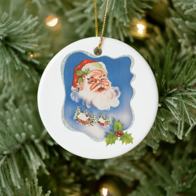 Weihnachten, Retro Jolly Weihnachtsmann Keramik Ornament (Baum)