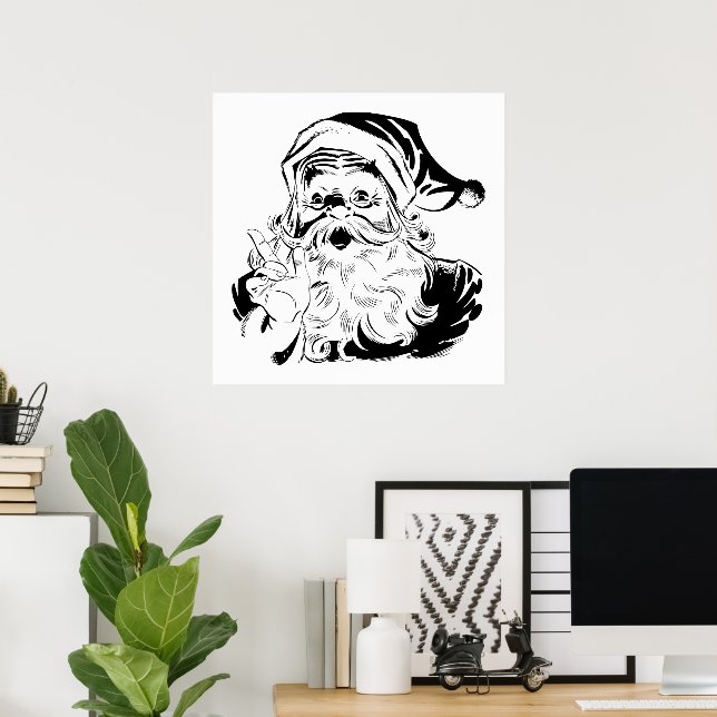 Weihnachten, Retro Jolly Weihnachtsmann, Schwarz Poster (Heimbüro)