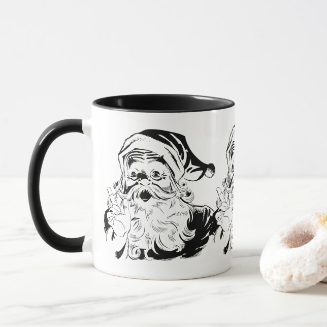 Weihnachten, Retro Jolly Weihnachtsmann, Schwarz Tasse (Mit Donut)
