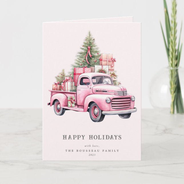 Weihnachten Retro Pink Truck Familie/Unternehmen (Vorderseite)