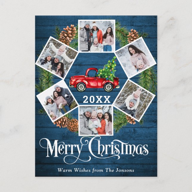 Weihnachten Retro Red Farm LKW Gruß 6 Foto Postkarte (Vorderseite)